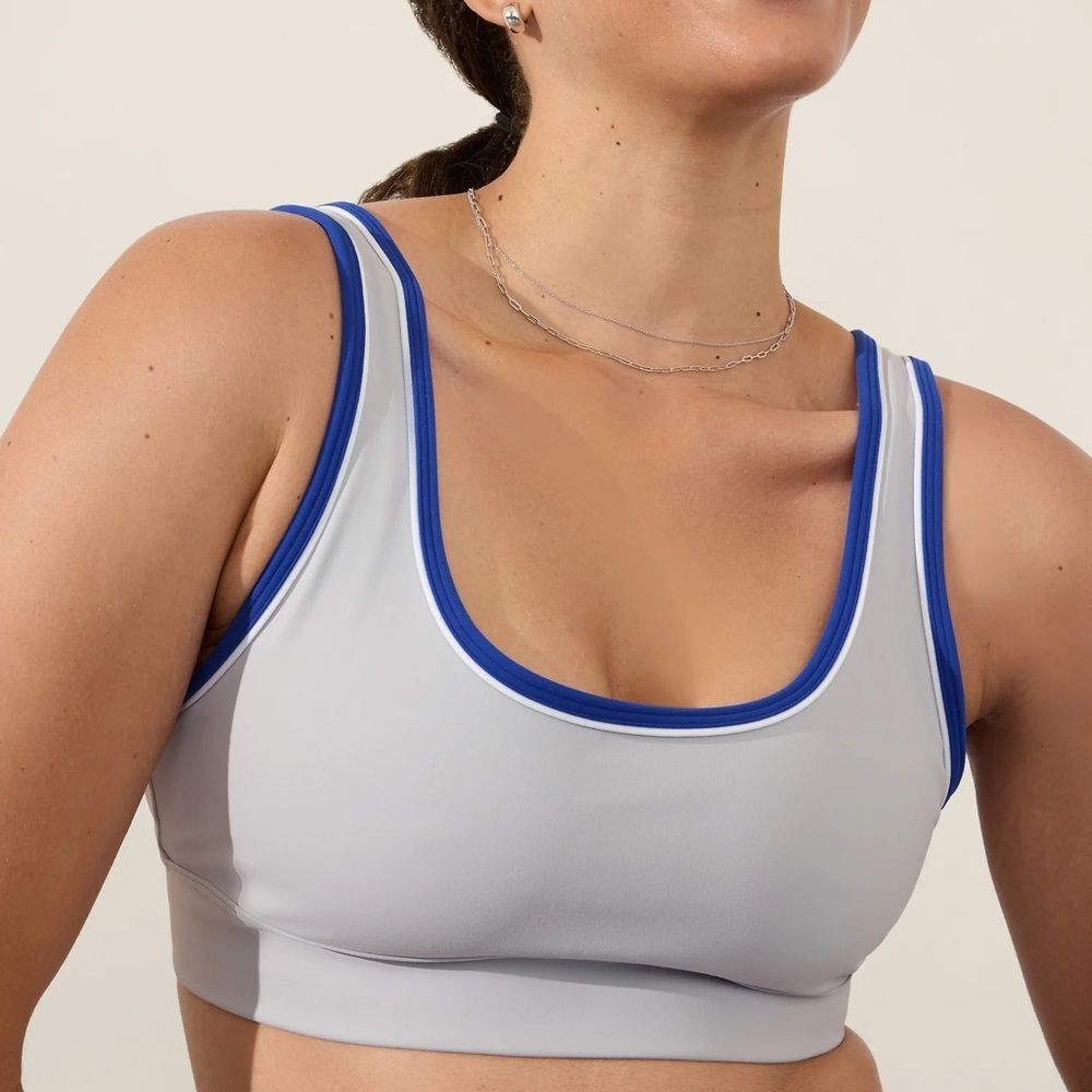 Athleta Breathe Longline Piping Bra in Galactic Grey Size Small